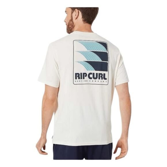 Rip Curl Surf Revival Line Up Graphic Tee Bone Cotton Knit Short Sleeve Crewneck - Picture 1 of 10